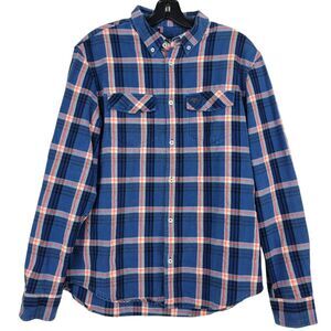 ARMANI EXCHANGE A/X Shirt Mens Large Blue Window Pane Plaid Button Up Flannel